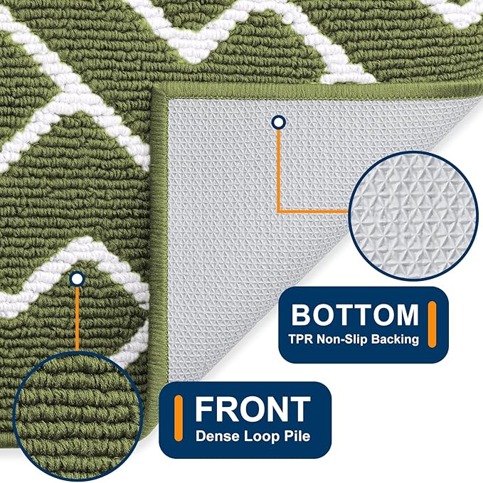 OLANLY Front Door Mat, Non-Slip Rubber Backing, Dirt Resistant and Absorbent, Washable, Easy to Clean Low-Profile Indoor Doormat for Back Door, Entryway, Inside Entrance, 36x24, Green