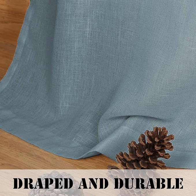H.VERSAILTEX Elegant Natural Linen Blended Energy Efficient Light Filtering Linen Textured Curtains/Nickel Grommet Semi Sheer Window Treatments Panels/Drapes (Set of 2, Stone Blue, 52" x 54")