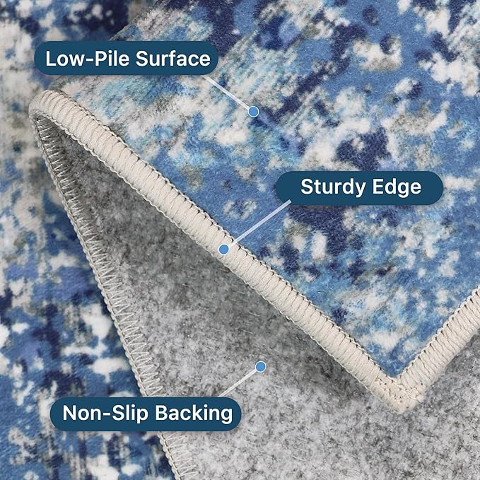 BEIMO Area Rugs 8x10 for Living Room Bedroom, Modern Abstract Machine Washable Rug, Large Soft Low Pile Floor Carpet with Non Slip Backing for Dining Room, Blue