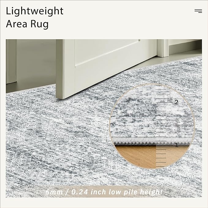 Soalmost 3x5 Rug, Small Area for Kitchen, Entryway, Machine Washable Non-Slip Throw Rug, Vintage Carpet for Nursery Coffee Table Grey
