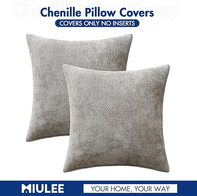 MIULEE Pack of 2 Lumbar Couch Throw Pillow Covers 20x12 Inch Light Gray Modern Boho Accent Decorative Pillow Covers Soft Chenille Farmhouse Cushion Covers for Home Decor Bed Sofa Living Room