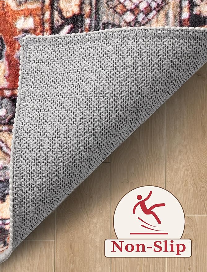 SERISSA Washable Boho Runner Rug, 2'6"x8' Non-Slip Tribal Hallway Kitchen Rug Ultra Soft Print Distressed Vintage Floor Carpet Runner for Bedroom Bathroom Laundry Living Room