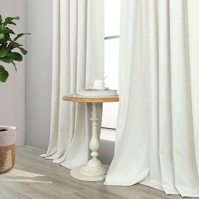 Black Out Curtains 72 Inch Long 2 Panel Burg Lightweight Faux Linen Cute Blackout Bay Window Curtain Modern Neutral Drapes for Bedroom Cabin Room Darkening Curtains 6FT Length Back Tab Ivory Off White