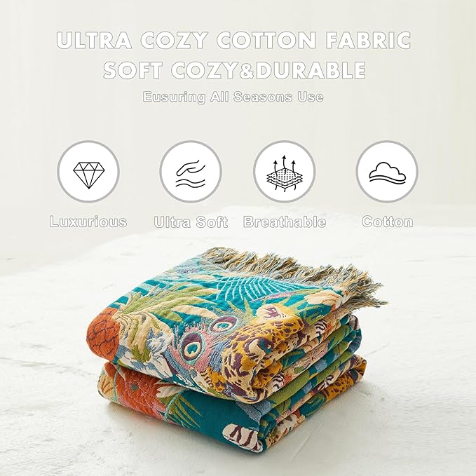 MSGKV Throw Blanket for Couch Bed Cotton Leopard Animals Twin Size Blanket 60"x80" Muslin Spring Breathable All Seasons Lightweight Farmhouse Blankets