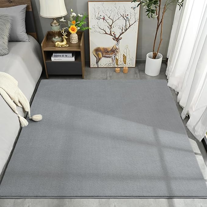 Amearea 5x5 Square Area Rugs for Bedroom Living Room, Modern Grey Thickened Memory Foam Rug, Fluffy Indoor Washable Rugs Non Slip Minimalist Carpet for Kids Boys Girls Dorm Nursery Room Decor