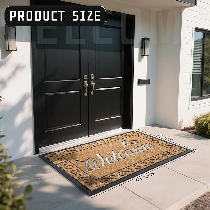 Yimobra Welcome Mat, Heavy Duty Sturdy Door Mats for Home Entrance Outdoor Indoor, Front Doormat for Outside Patio Floor Entry Porch Garage Office, Waterproof, Low Profile, 47X32 Inches, Yellow