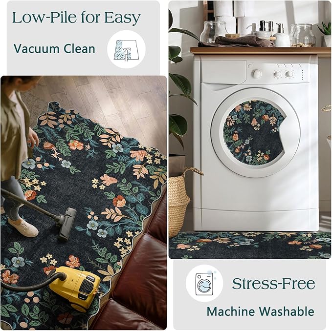 Front Door Mat Outside Entrance - 2x3 Black Floral Non-Slip Washable Doormat Indoor Outdoor Mat Boho Vintage Entry Rug Small Throw Rugs for Entryway Kitchen Front Porch Decor