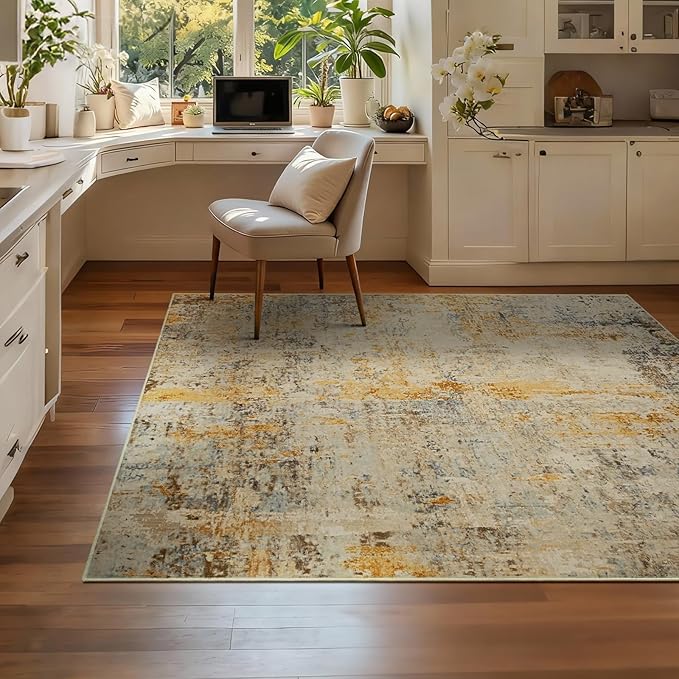 Entryway Rug 3x5 Beige Bedroom Area Rug Washable Non Slip Abstract Boho Rugs for Indoor Entry, Kitchen, Classroom, Bathroom, Kids Girls Room, Office, College Dorm Small Carpet