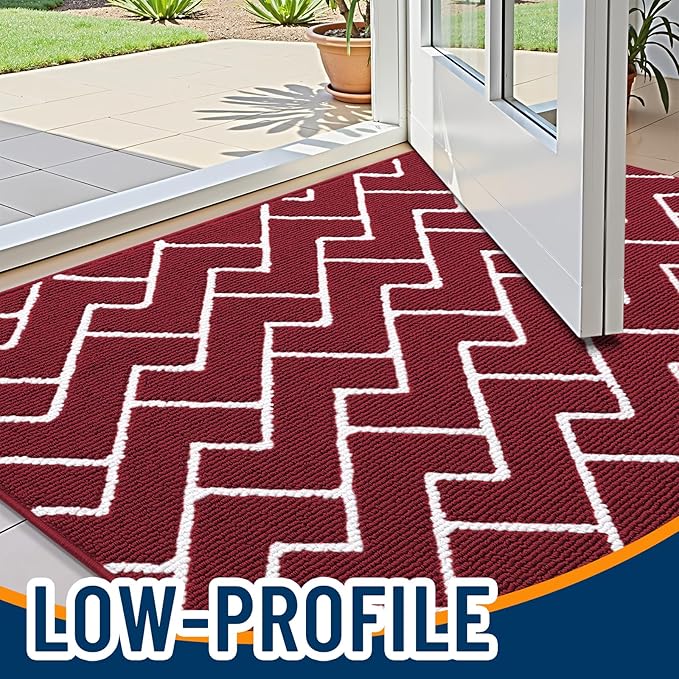 OLANLY Front Door Mat, Non-Slip Rubber Backing, Dirt Resistant and Absorbent, Washable, Easy to Clean Low-Profile Indoor Doormat for Back Door, Entryway, Inside Entrance, 36x24, Burgundy