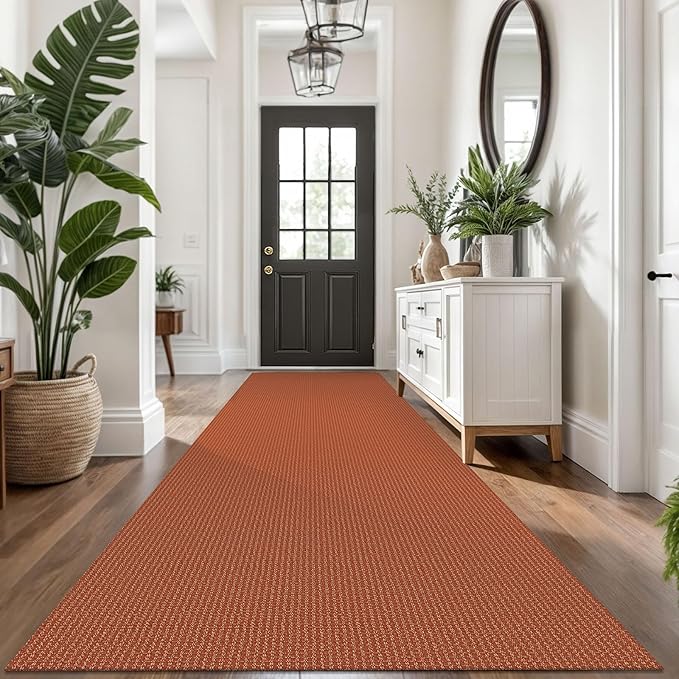 KOZYFLY Extra Long Runners for Hallways 3x14 ft Washable Kitchen Runner Non Slip Rubber Backed Hallway Rug Cotton Entryway Runner Rug Floor Carpet for Indoor Hall, Kitchen, Stair, Orange/Tan