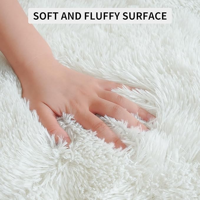 Tepook Super Soft Fluffy Rug for Bedroom, Modern Shaggy Fuzzy Kids Rugs for Living Room, Plush Indoor Nursery Home Decor Dorm Carpet with Non-Slip Bottom, Cream White, 3 X 5 Feet