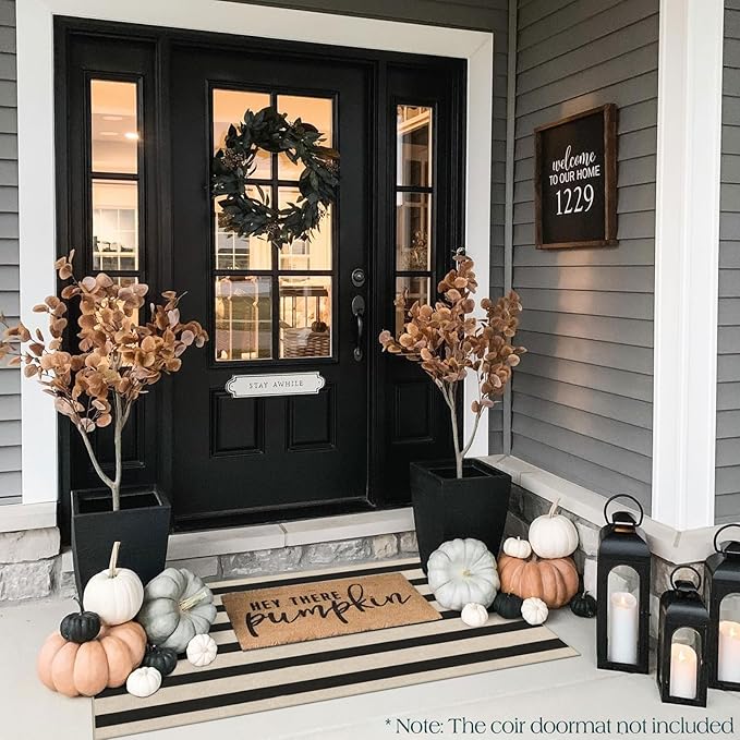 Front Door Mat Indoor Entrance - 2x4.3 Ft Black and White Washable Doormat Outdoor Entrance Porch Rug Non-Skid Runner Rug for Kitchen Hallway Bedroom Laundry Room Porch Decor