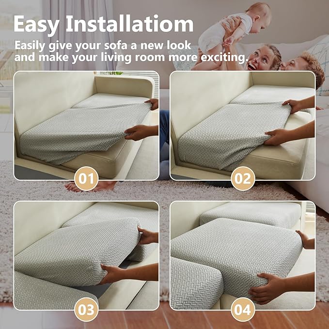 Couch Cushion Covers for Sofa Couch Covers Wear-Resistant Universal Sofa Cover Washable Stretch for Sectional Slipcovers (Texture-Light Gray,Large Single Seat Cover)