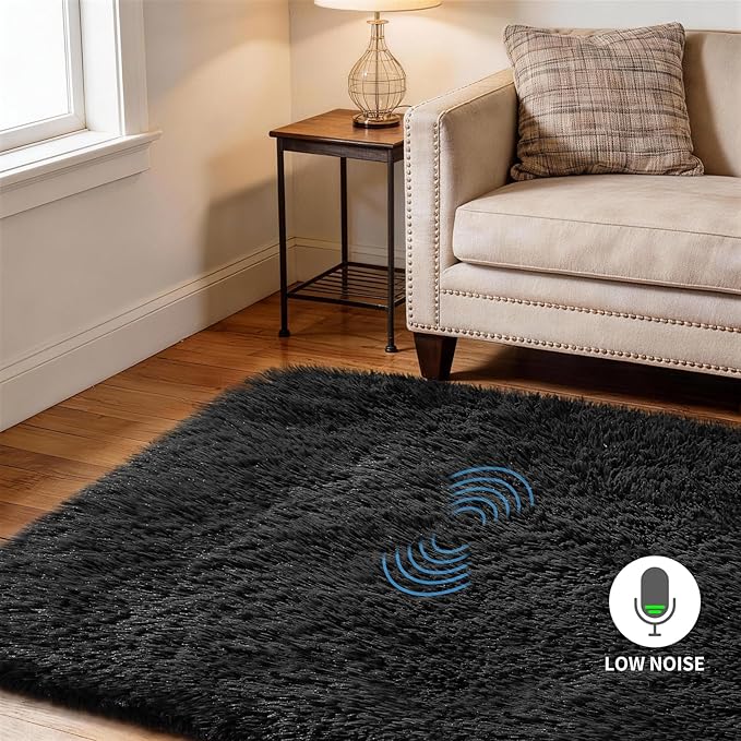 Ophanie Black Area Rugs for Bedroom Living Room, 4x6 Fluffy Fuzzy Shag Shaggy Carpet Soft Plush Furry Bedside Rug, Indoor Floor Rug for Kids Girls Boys Home Decor Aesthetic, Dorm Nursery