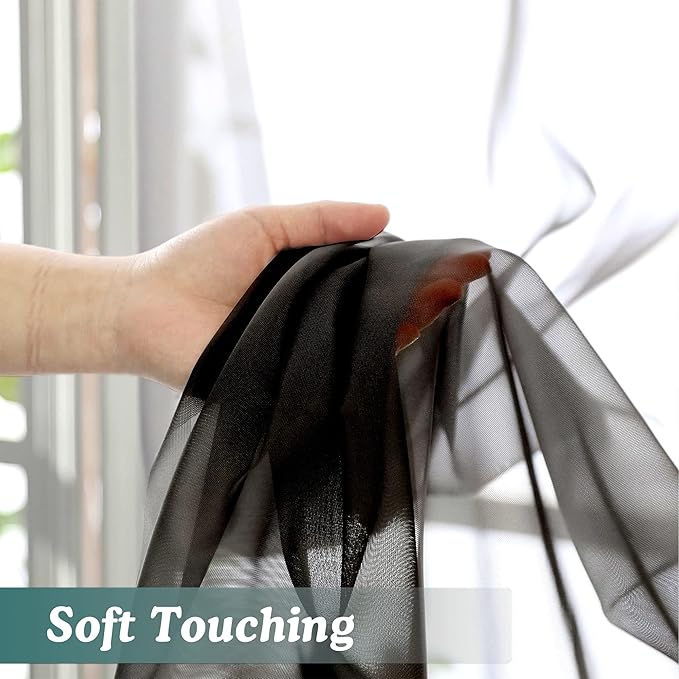 Chyhomenyc Black Sheer Scarf Valances for Windows 216 Inch Extra Long, Window Scarf Drapes Rod Pocket Backdrop for Wedding Arch Draping/Party/Canopy Bed/Living Room, 2PC, 18 Feet Length