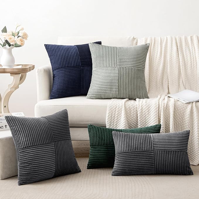 MIULEE Silver Grey Decorative Throw Pillow Covers 18x18 Inch for Couch Bed Sofa Pack of 2 Boho Farmhouse Throw Pillows Soft Cross Corduroy Patchwork Textured Cushion Cases