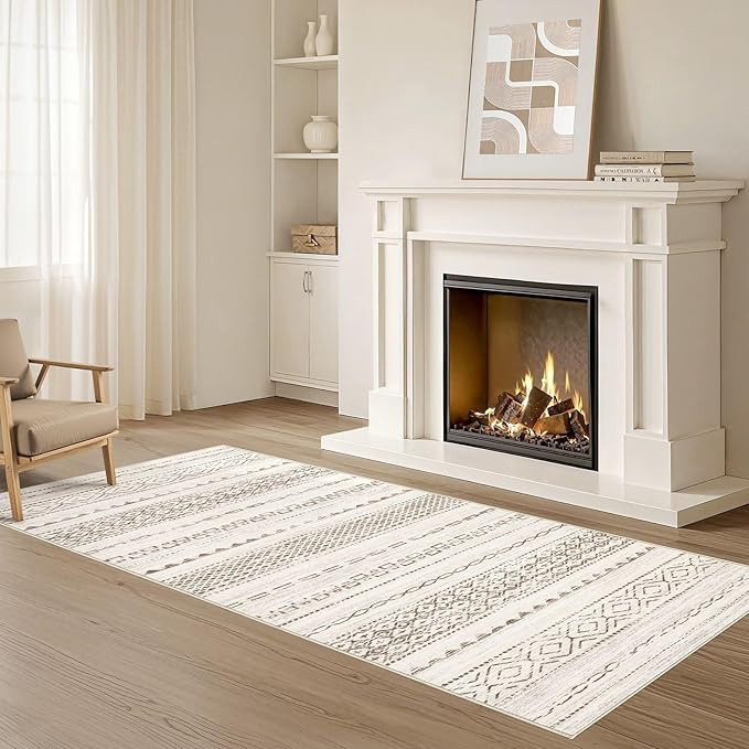 Nakagishi Runner Rug Kitchen Washable Rugs: 3x8 Non-Slip Boho Soft Modern Stain Resistant Indoor Floor Neutral Farmhouse Throw Carpet for Hallway Bathroom Laundry Room Entryway Bedroom- Brown