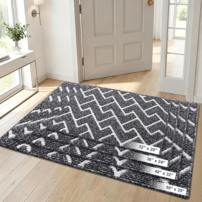 OLANLY Front Door Mat, Non-Slip Rubber Backing, Dirt Resistant and Absorbent, Washable, Easy to Clean Low-Profile Indoor Doormat for Back Door, Entryway, Inside Entrance, 71x47, Black