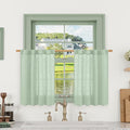 LAMIT 36 Inch Length Linen Curtains for Small Windows, Semi Sheer Light Filtering Panels Back Tab and Rod Pocket Neutral Drapes for Basement/Window/Loft Room, Fresh Green, 2 Panels, 34 x 36 Inch