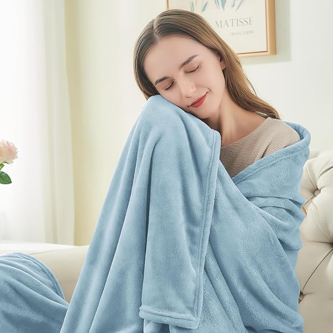 BEDELITE Fleece Blanket Washed Blue Throw Blankets for Couch & Bed, 300GSM Luxury Plush Cozy Fuzzy Blanket 50" x 60", Super Soft Warm Lightweight Throw Blanket for Travel Camping