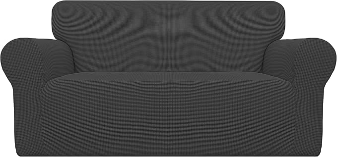 Easy-Going Stretch Oversized Loveseat Slipcover 1-Piece Sofa Cover Furniture Protector Couch Soft with Elastic Bottom for Kids Polyester Spandex Jacquard Fabric Small Checks Dark Gray