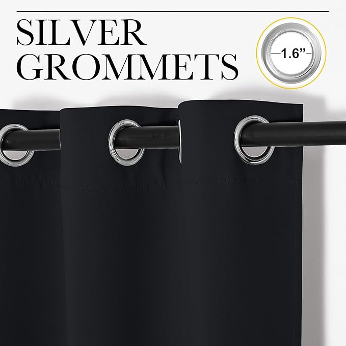 NICETOWN Living Room Blackout Curtains and Drapes, Black Solid Thermal Insulated Grommet Blackout Drapery Panels for Window (2 Panels, 29 inches Wide by 45 inches Long, Black)