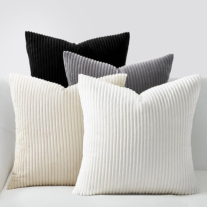 Topfinel Decorative Throw Pillow Covers Cushion Cases,Set of 4 Soft Velvet Modern Double-Sided Designs,Mix and Match for Boho Farmhouse Fall Home Decor(26x26 inch, White/Black)
