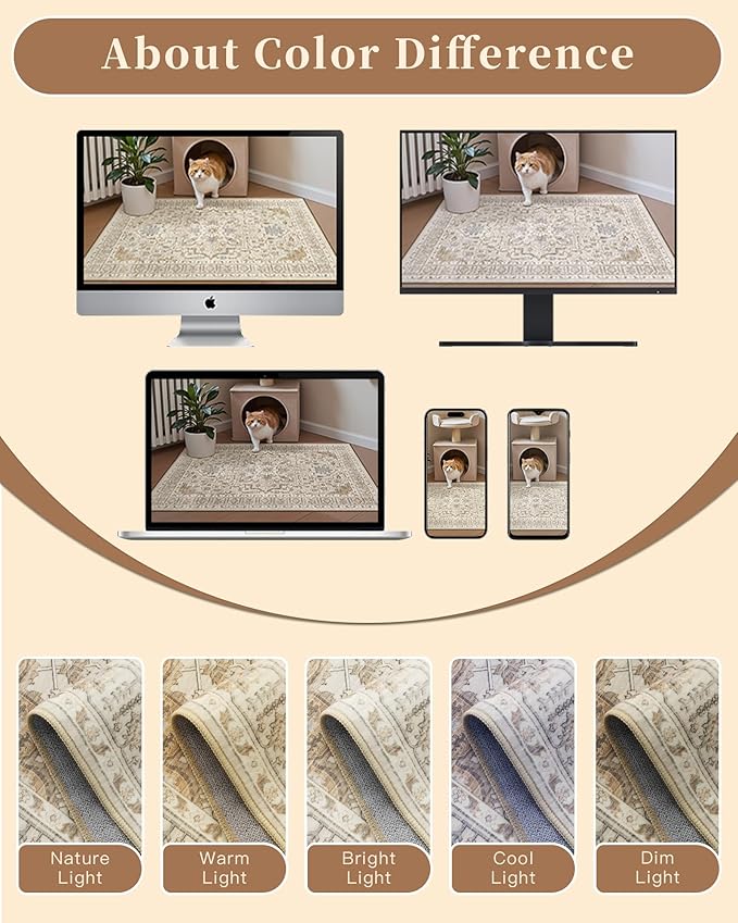 Madane Hallway Runner Rug 2'6''x12', Non Slip Vintage 12ft Runners for Hallways Washable Kitchen Rugs Soft Low Pile 2.5x12 ft Rug Runner for Laundry Room, Entryway and Bedroom, Beige/Blue