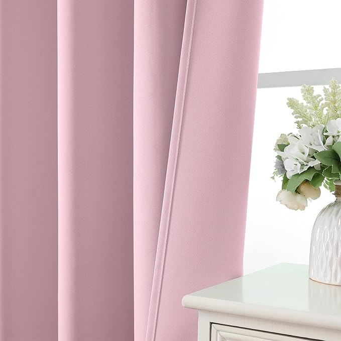 CUCRAF Light Pink Blackout Curtains 84 inch Length 2 Panels Set, Rod Pocket Room Darkening Drapes for Bedroom Living Room, Insulated Thermal Light Blocking Window Curtain (W52 x L84 Inch)