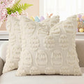 decorUhome Easter Beige Egg Pillow Covers 20x20 Inch Set of 2, Soft Plush Faux Wool Jacquard Cushion Covers, Farmhouse Neutral Fuzzy Spring Easter Holiday Decor for Couch Sofa Bed