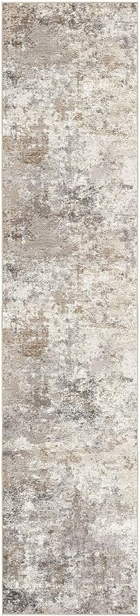 UERMEI 2X10 Washable Runner Rug for Hallway: Soft Neutral Modern Abstract Area Rug - Non-Slip Low Pile Long Throw Indoor Carpet for Kitchen Entryway Kitchen Bedroom Laundry - Brown Grey