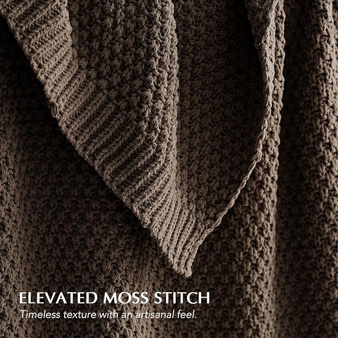 EVERGRACEHOME Chunky Chenille Knit Throw Blanket for Couch, Soft Luxurious Moss Stitch Blankets for Bed, Cozy Decorative Farmhouse Knitted Throws for Sofa, Cocoa Brown, 50" x 60"