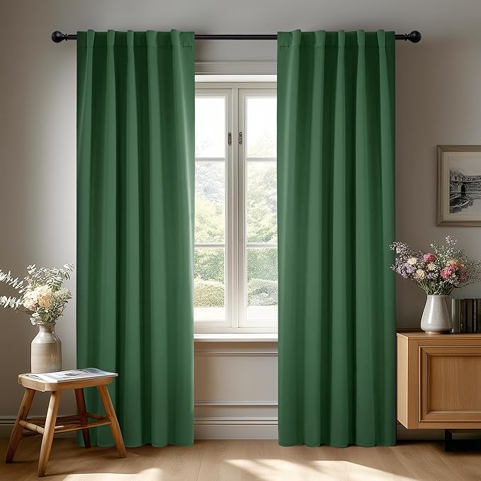 Deconovo Blackout Curtains, Thermal Insulated, W42 x L95 2 Panels, Back Tab, Machine Washable, Room-Darkening Drapes for Bedroom/Living Room Dark Forest