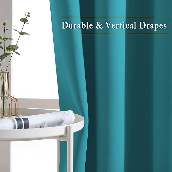 NICETOWN Peacock Teal Blackout Curtains 84inch Length 2 Panels Set - Chic Thermal Insulated Grommet Room Darkening Window Drapes for Bedroom/Living Room, W52 x L84