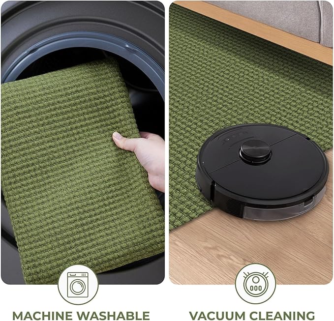 KOZYFLY Washable Area Rug 5x7 ft Rubber Backed Non Slip Rugs for Living Room Braided Cotton Bedroom Rug Woven Office Rugs Indoor Floor Carpets for Dining Bedroom Living Room, Bright Green/Earthy Green