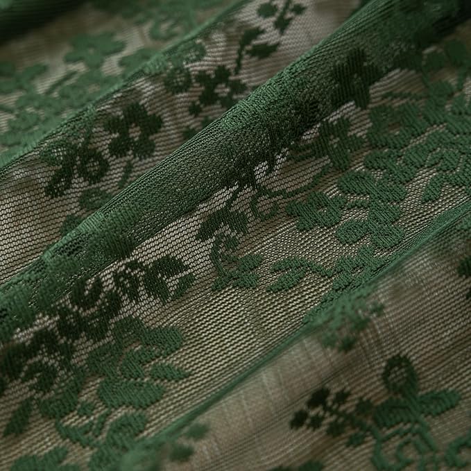 YJ YANJUN Vintage Lace Curtains 96 Inches Long-Victorian Floral Green Sheer Curtain Panels for Living Room,Light Filtering, Boho Christmas Decor 8 FT, 52Wx96L, 2 Panels Dark Emerald Green