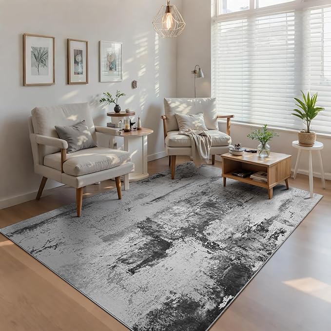 Ompaa Living Room Rug 5x8 Ink Black Area Rug Machine Washable Boho Rug Non Slip Abstract Vintage Indoor Large Rugs for Bedroom, Classroom, College Dorm, Farmhouse, Dining Room, Kids Playroom