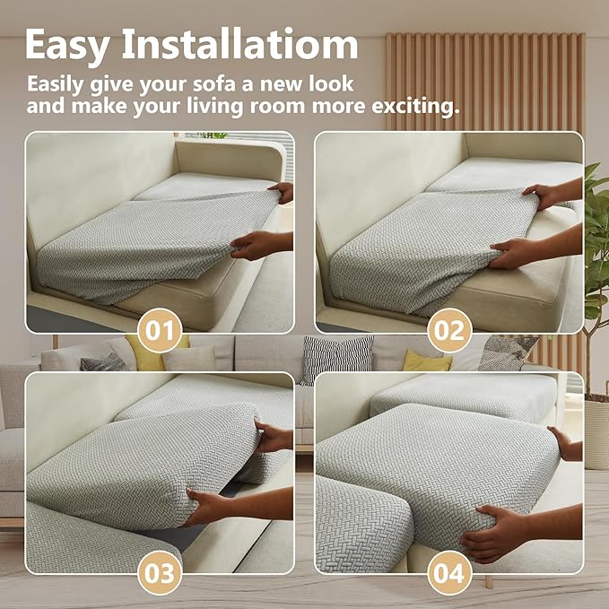 Couch Cushion Covers for Sofa Couch Covers Wear-Resistant Universal Sofa Cover Washable Stretch for Sectional Slipcovers (Texture-Light Gray,Back Cover L)