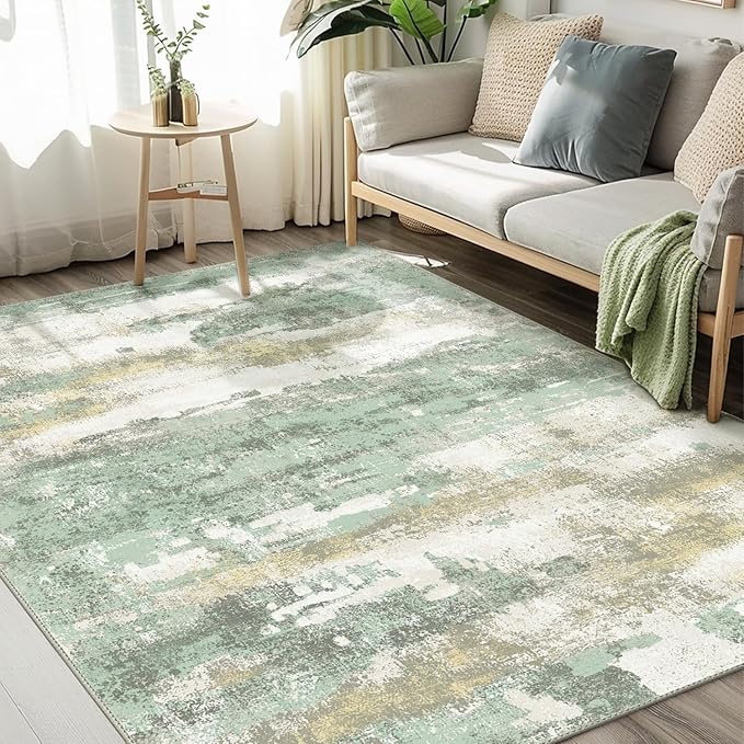 BEIMO Area Rugs 10x14 for Living Room Bedroom, Modern Abstract Machine Washable Large Light Green Rug Soft Rug, Low Pile Floor Carpet with Non Slip Backing for Dining Room