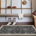 Black Entryway 2x5 Runner Rug, Small Throw Runners for Kitchen Bedroom Bathroom Laundry Room, Vintage Floral Decor & Non-Slip Low-Pile Washable Stain Resistant, Dark Ashen Charcoal