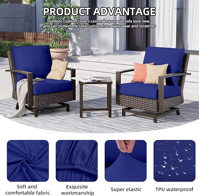 14Pcs Outdoor Cushion Covers, Patio Cushion Covers,Stretch Elastic Slipcovers, Replacement Washable & Reusable Furniture Protector for Patio Couch (Lake Blue,Cover Only)