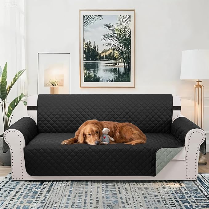Reversible Sofa Covers Couch Cover Furniture Protector for Dogs Elastic Straps Water Resistant(Sofa,Black/Grey)