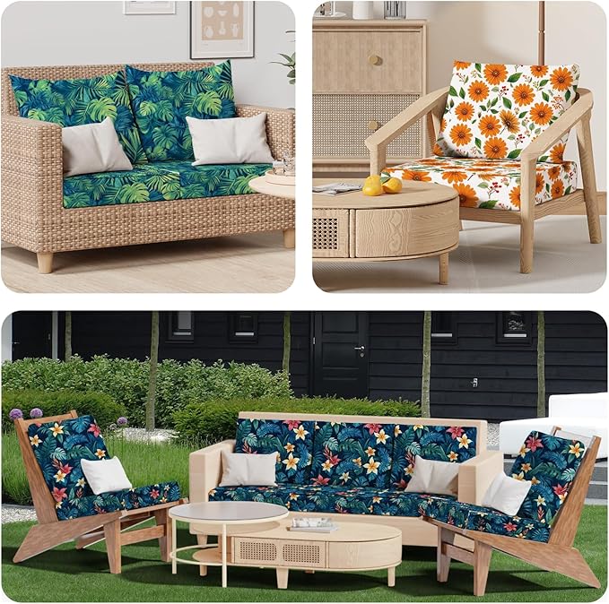 8Pcs Stretch Patio Cushion Covers, Outdoor Couch & Sofa Replacement Slipcovers for Patio Furniture Cushion Covers, Washable Reusable Furniture Protector