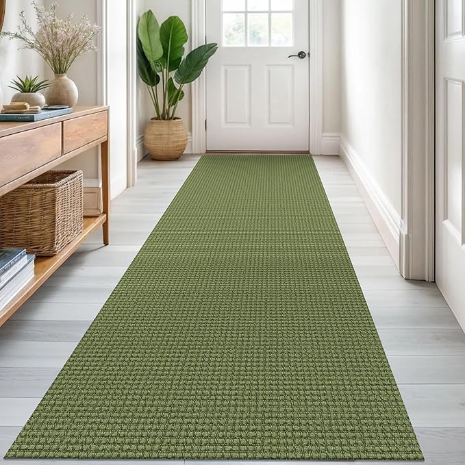 KOZYFLY Runners for Hallways 3x8 ft Washable Kitchen Runner Non Slip Rubber Backed Hall Runners Cotton Entryway Runner Rugs Floor Carpet for Indoor Backdoor Bedroom Kitchen, Bright Green/Earthy Green