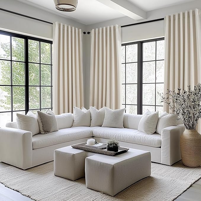 Topfinel Blackout Curtains for Bedroom 96 Inch Long, Beige Tan Boho Energy Efficient Insulated Floor to Ceiling Track Curtains Tab Top 2 Panel Set Flax Linen Cream Champagne Curtains Dining Room