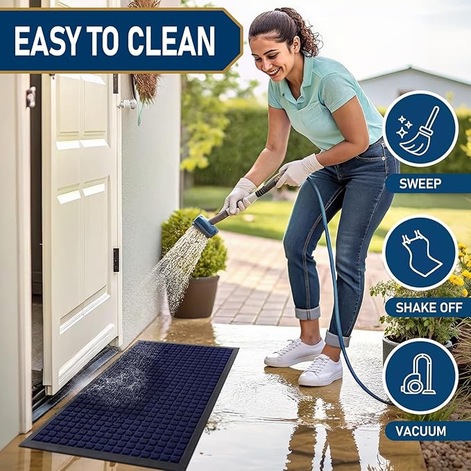 Smiry Front Door Mat Outside Entrance, Heavy Duty Natural Rubber Doormat, Non Slip, Trap Dirt and Moisture, Easy Clean, Low Profile Welcome Floor Mats for Indoor Outdoor Entry, 59x23 Inch, Navy Blue
