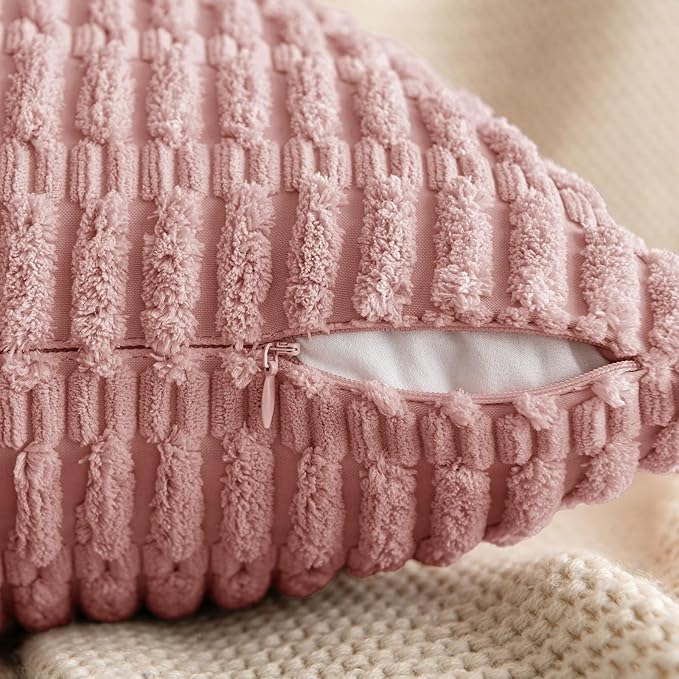 MIULEE Pack of 2 Corduroy Decorative Lumbar Throw Pillow Covers 20x12 Inch Soft Boho Striped Pillow Covers Modern Farmhouse Home Decor for Sofa Living Room Couch Bed Blush Pink Spring Valentine Decor
