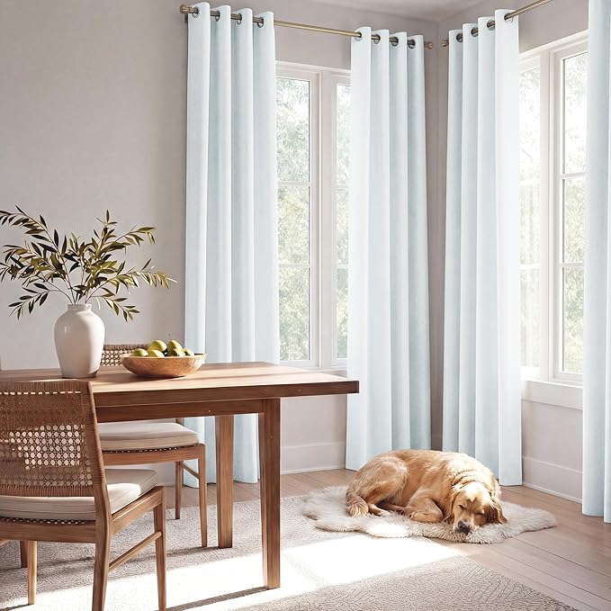 NICETOWN Farmhouse 100% Blackout Linen Curtains for Bedroom, Off White, W52, 2 Pieces, Noise Reducing Textured Linen Look 95 inch Length Curtains for Living Room
