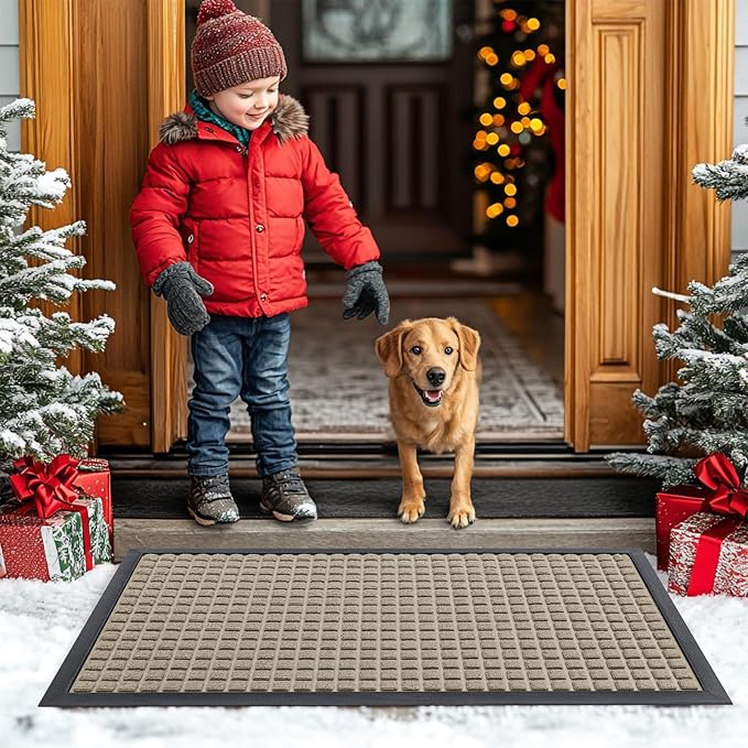Smiry Front Door Mat Outside Entrance, Heavy Duty Natural Rubber Doormat, Non Slip, Trap Dirt and Moisture, Easy Clean, Low Profile Welcome Floor Mats for Indoor Outdoor Entry, 47x23 Inch, Beige