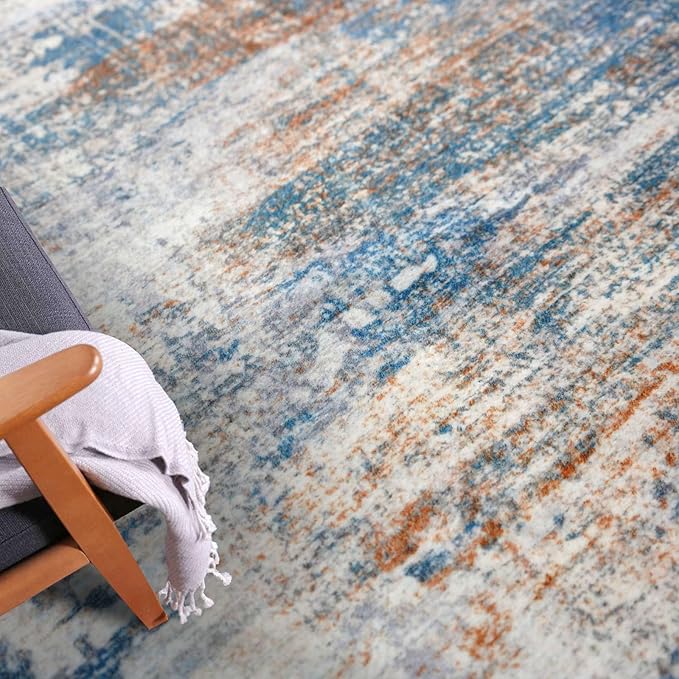 IOHOUZE Abstract Runner Rug 3x10 Ft Washable Runners for Hallways, Non Slip Kitchen Runner Printed Faux Wool Entryway Runner Indoor, Modern Abstract Floor Carpet for Hall Bedroom, Blue Rust